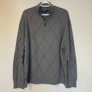 Cremieux Classics Mens XL Grey Argyle Silk Blend Quarter Zip Sweater Mock Neck